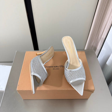 GIANVITO ROSSI 26S POINTED-TOE SANDALS 90 MM IN SILVER LAMBSKIN