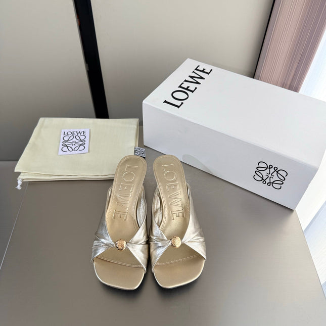 LOEWE 26S HEELED SANDALS 45MM IN GOLD CALFSKIN
