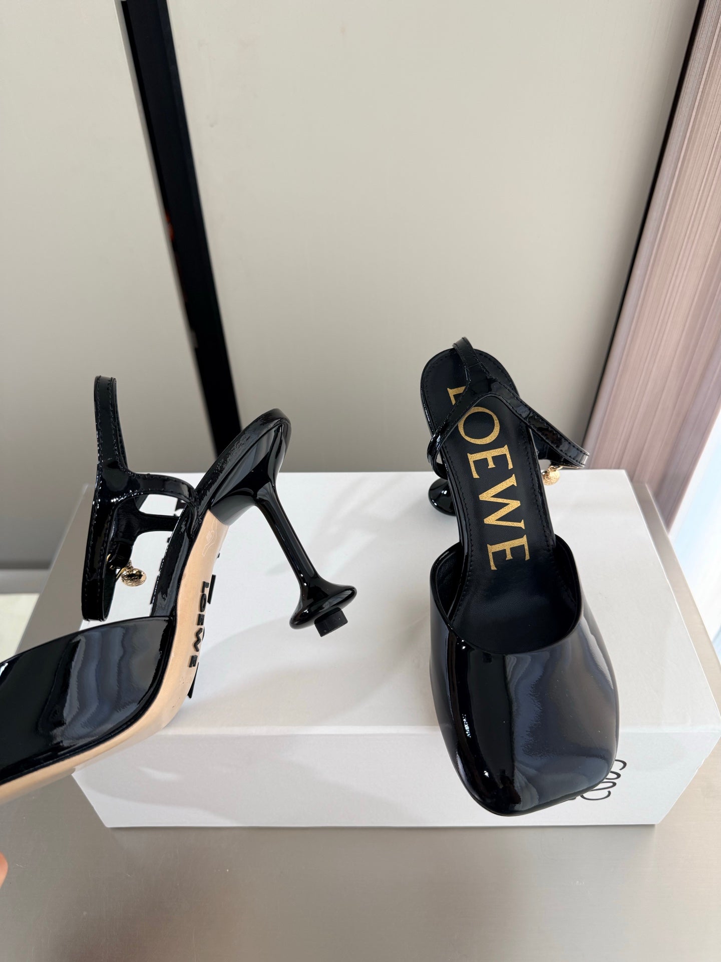 LOEWE 26S SLINGBACK HIGH HEEL PUMPS 60MM IN BLACK PATENT CALFSKIN