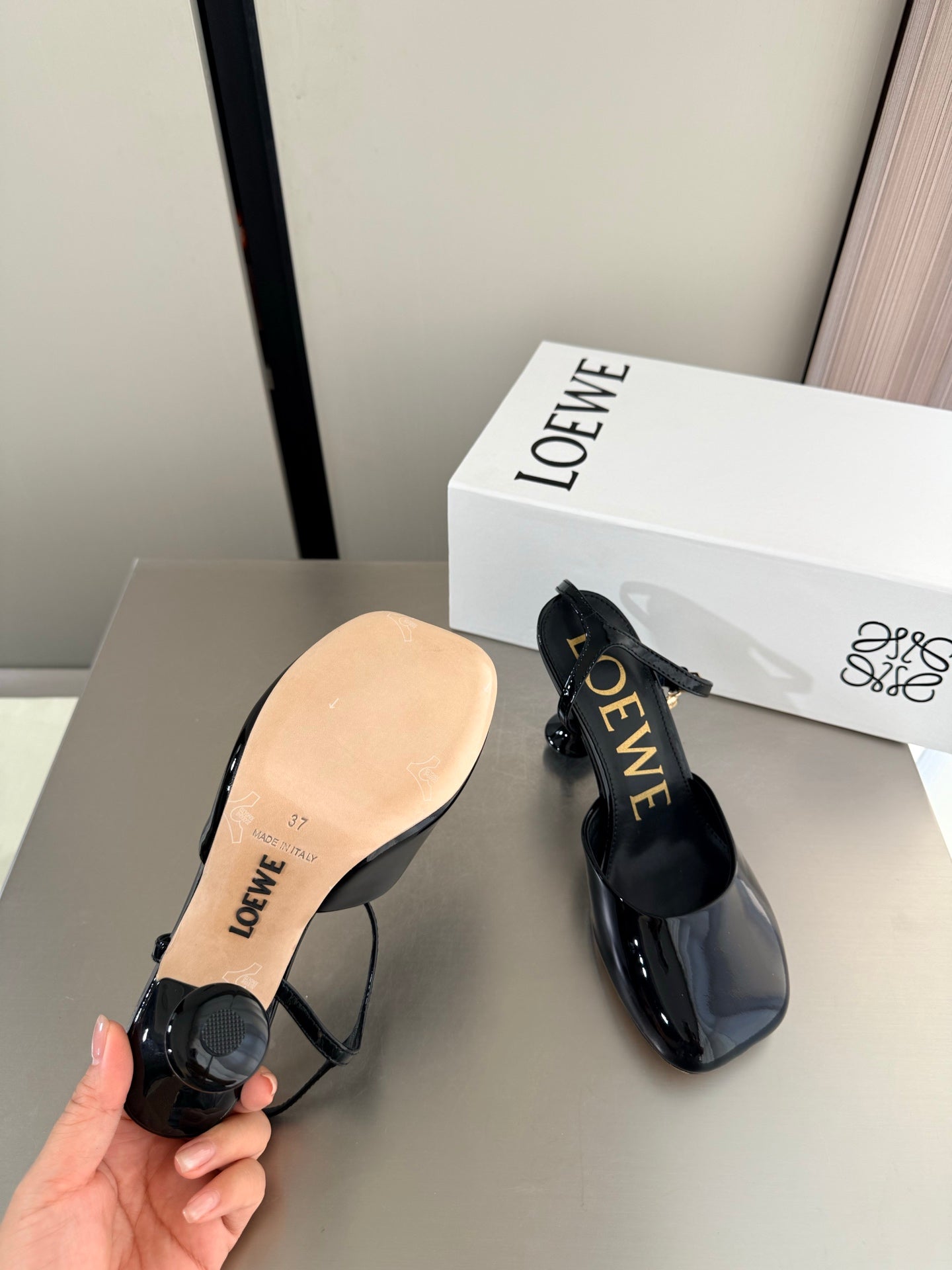 LOEWE 26S SLINGBACK HIGH HEEL PUMPS 60MM IN BLACK PATENT CALFSKIN