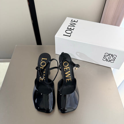 LOEWE 26S SLINGBACK HIGH HEEL PUMPS 60MM IN BLACK PATENT CALFSKIN