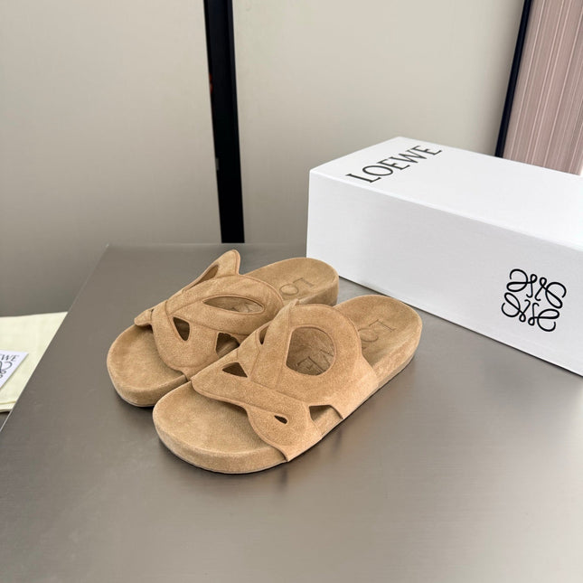 LOEWE 26S SLIDE SANDALS 30MM IN BEIGE SUEDE