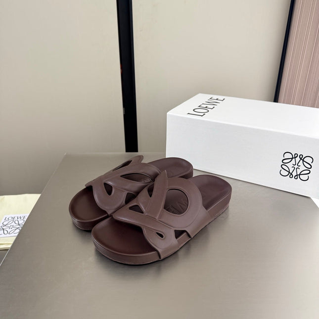 LOEWE 26S SLIDE SANDALS 30MM IN DARK BROWN CALFSKIN