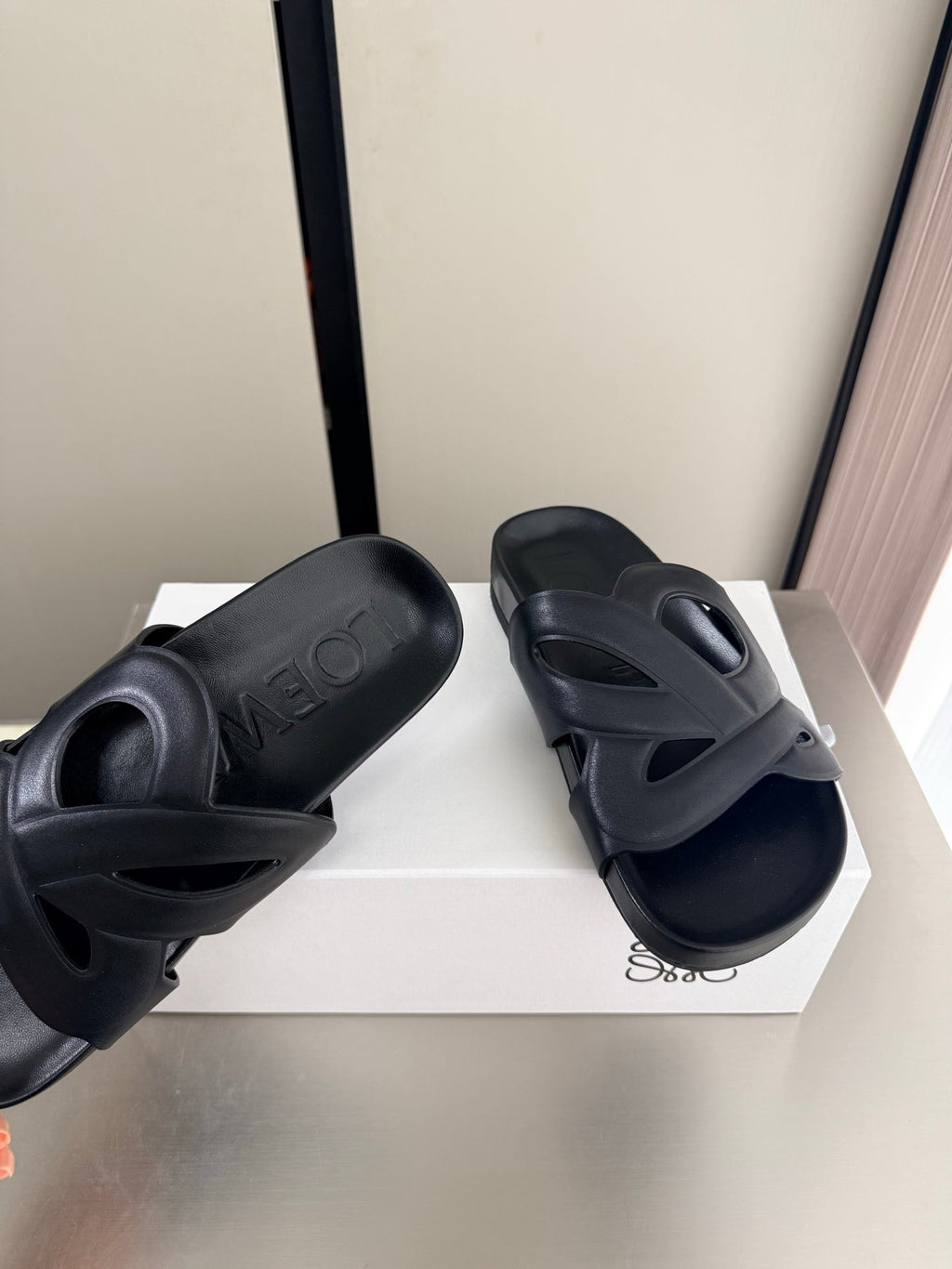 LOEWE 26S SLIDE SANDALS 30MM IN BLACK CALFSKIN
