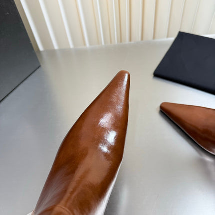 YSL 26S ANKLE BOOTS 80 MM IN LIGHT BROWN SHINY LAMBSKIN