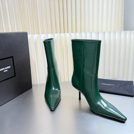 YSL 26S ANKLE BOOTS 80 MM IN DARK GREEN SHINY LAMBSKIN