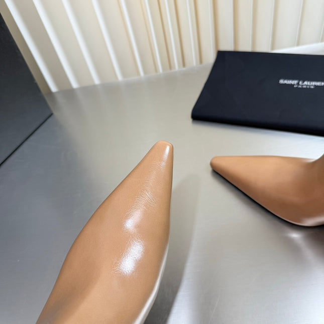 YSL 26S ANKLE BOOTS 80 MM IN BEIGE SHINY LAMBSKIN