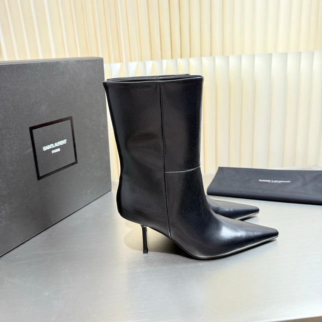 YSL 26S ANKLE BOOTS 80 MM IN BLACK SHINY LAMBSKIN