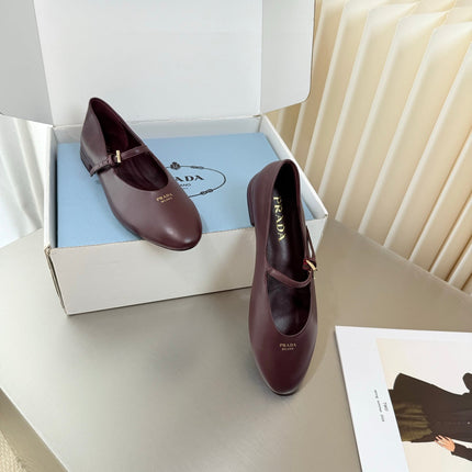 PRADA 26S BALLERINAS IN BURGUNDY SMOOTH CALFSKIN