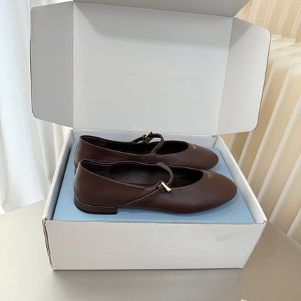 PRADA 26S BALLERINAS IN CHOCOLATE BROWN SMOOTH CALFSKIN