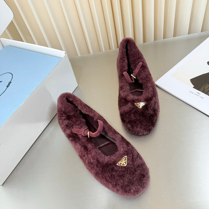 PRADA 26S MARY JANE BALLET IN MAROON RED SHEARLING