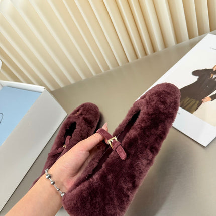 PRADA 26S MARY JANE BALLET IN MAROON RED SHEARLING