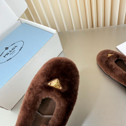 PRADA 26S MARY JANE BALLET IN DARK BROWN SHEARLING