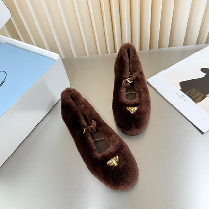 PRADA 26S MARY JANE BALLET IN DARK BROWN SHEARLING