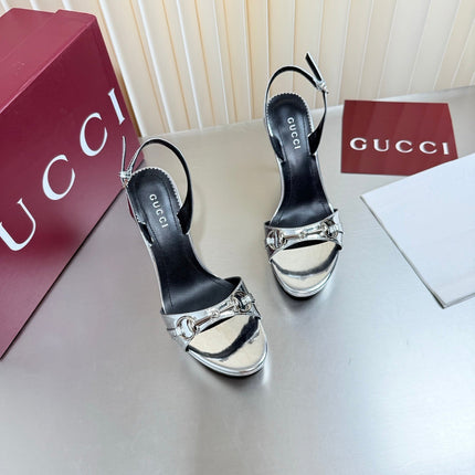 GUCCI 26S SLINGBACK PUMP 105 MM IN SILVER CALFSKIN
