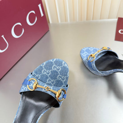 GUCCI 26S SLINGBACK PUMP 105 MM IN BLUE DENIM