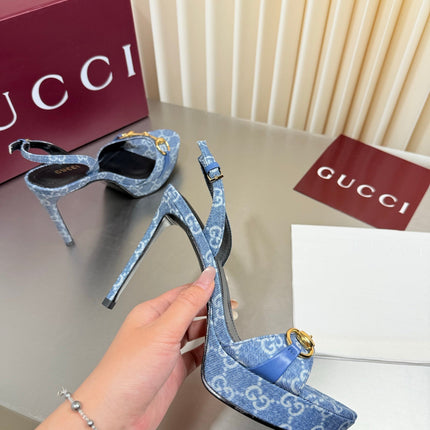 GUCCI 26S SLINGBACK PUMP 105 MM IN BLUE DENIM