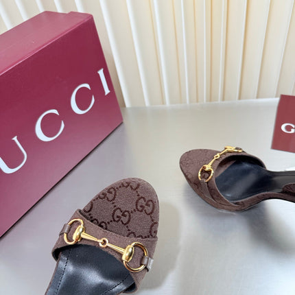 GUCCI 26S SLINGBACK PUMP 105 MM IN DARK BROWN GG CANVAS