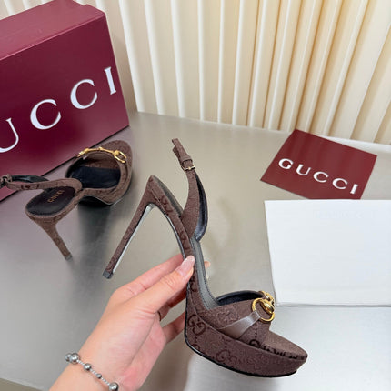 GUCCI 26S SLINGBACK PUMP 105 MM IN DARK BROWN GG CANVAS