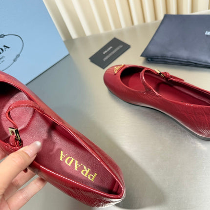 PRADA 26S MARY JANE FLATS IN RED CALFSKIN