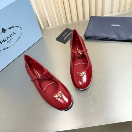 PRADA 26S MARY JANE FLATS IN RED CALFSKIN