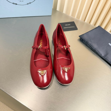 PRADA 26S MARY JANE FLATS IN RED CALFSKIN