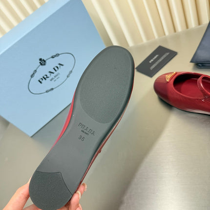 PRADA 26S MARY JANE FLATS IN RED CALFSKIN