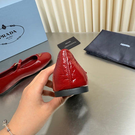 PRADA 26S MARY JANE FLATS IN RED CALFSKIN