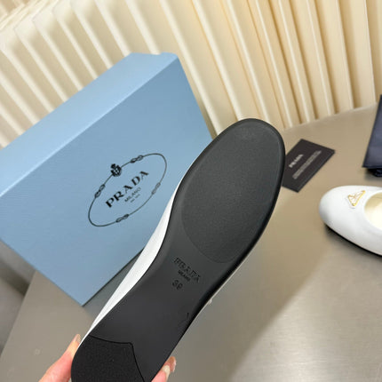 PRADA 26S MARY JANE FLATS IN WHITE CALFSKIN