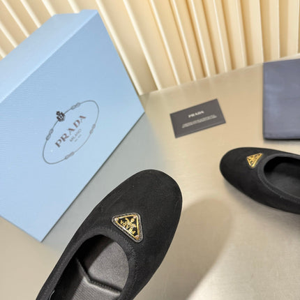 PRADA 26S MARY JANE FLATS IN BLACK SUEDE