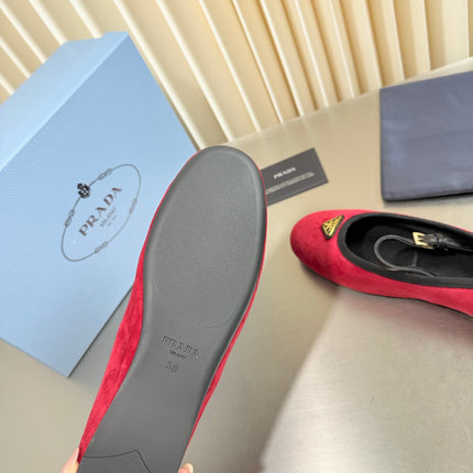 PRADA 26S MARY JANE FLATS IN RED SUEDE