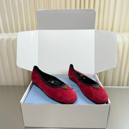 PRADA 26S MARY JANE FLATS IN RED SUEDE