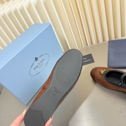 PRADA 26S MARY JANE FLATS IN BROWN SUEDE