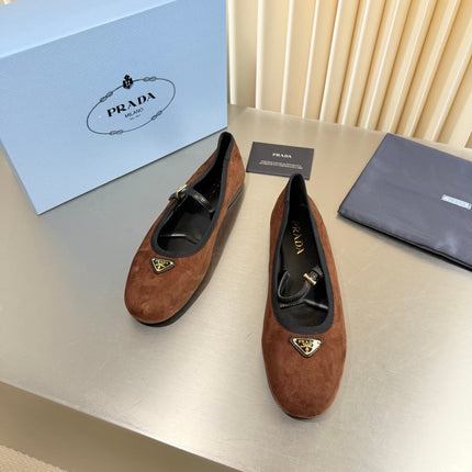 PRADA 26S MARY JANE FLATS IN BROWN SUEDE