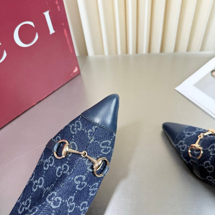 GUCCI 26S HORSEBIT BOOTS 105 MM IN NAVY BLUE DENIM AND LEATHER