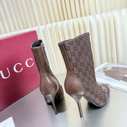 GUCCI 26S HORSEBIT BOOTS 105 MM IN DARK BROWN LEATHER AND CANVAS