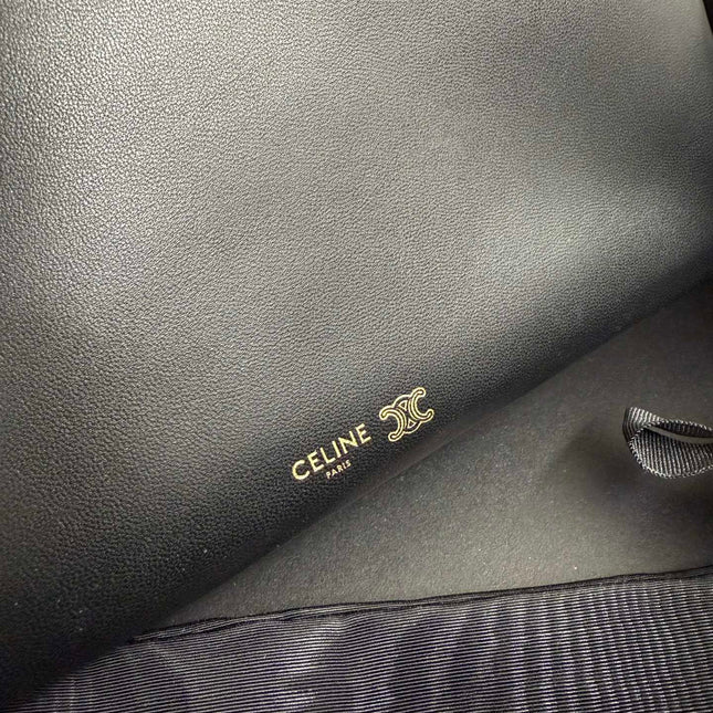 CELINE 25S TRIO FLAP 22MM IN BLACK SMOOTH LAMBSKIN GOLD HARDWARE