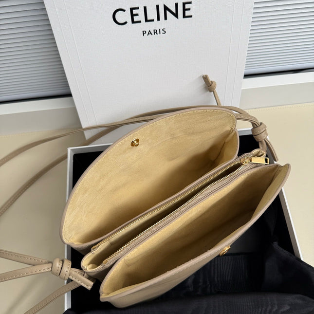 CELINE 25S TRIO FLAP 22MM IN DARK BEIGE SMOOTH LAMBSKIN GOLD HARDWARE