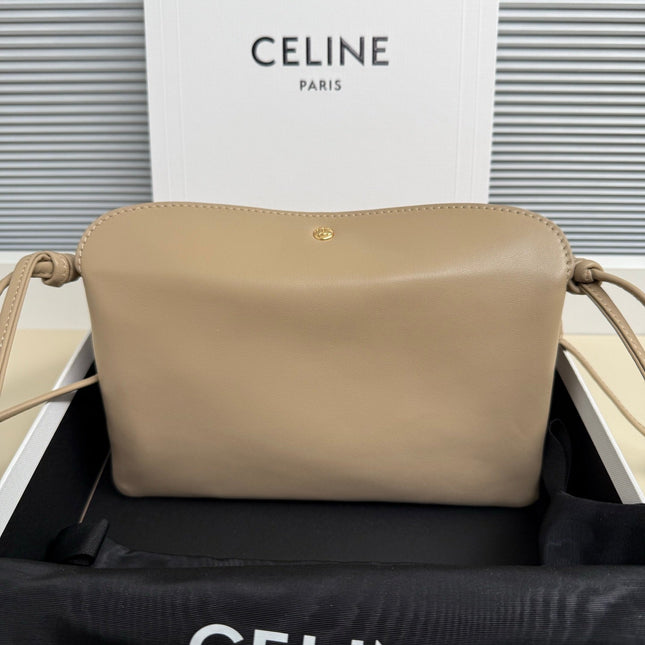 CELINE 25S TRIO FLAP 22MM IN DARK BEIGE SMOOTH LAMBSKIN GOLD HARDWARE