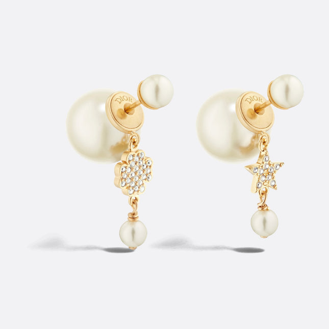 CD 26S PEARL STAR & FLOWER DROP EARRINGS IN GOLD TONE METAL WITH CRYSTAL 631008
