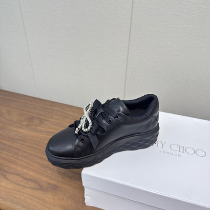 JIMMY CHOO 26S SNEAKERS 55 MM IN BLACK CALFSKIN WITH CRYSTAL BOW