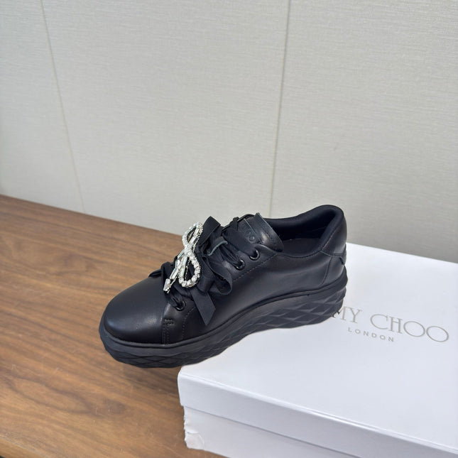 JIMMY CHOO 26S SNEAKERS 55 MM IN BLACK CALFSKIN WITH CRYSTAL BOW