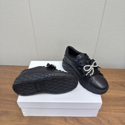 JIMMY CHOO 26S SNEAKERS 55 MM IN BLACK CALFSKIN WITH CRYSTAL BOW
