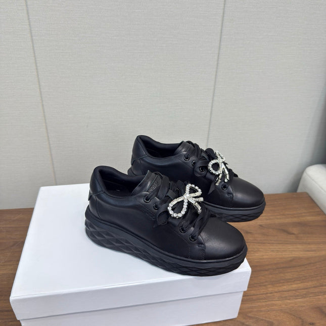 JIMMY CHOO 26S SNEAKERS 55 MM IN BLACK CALFSKIN WITH CRYSTAL BOW