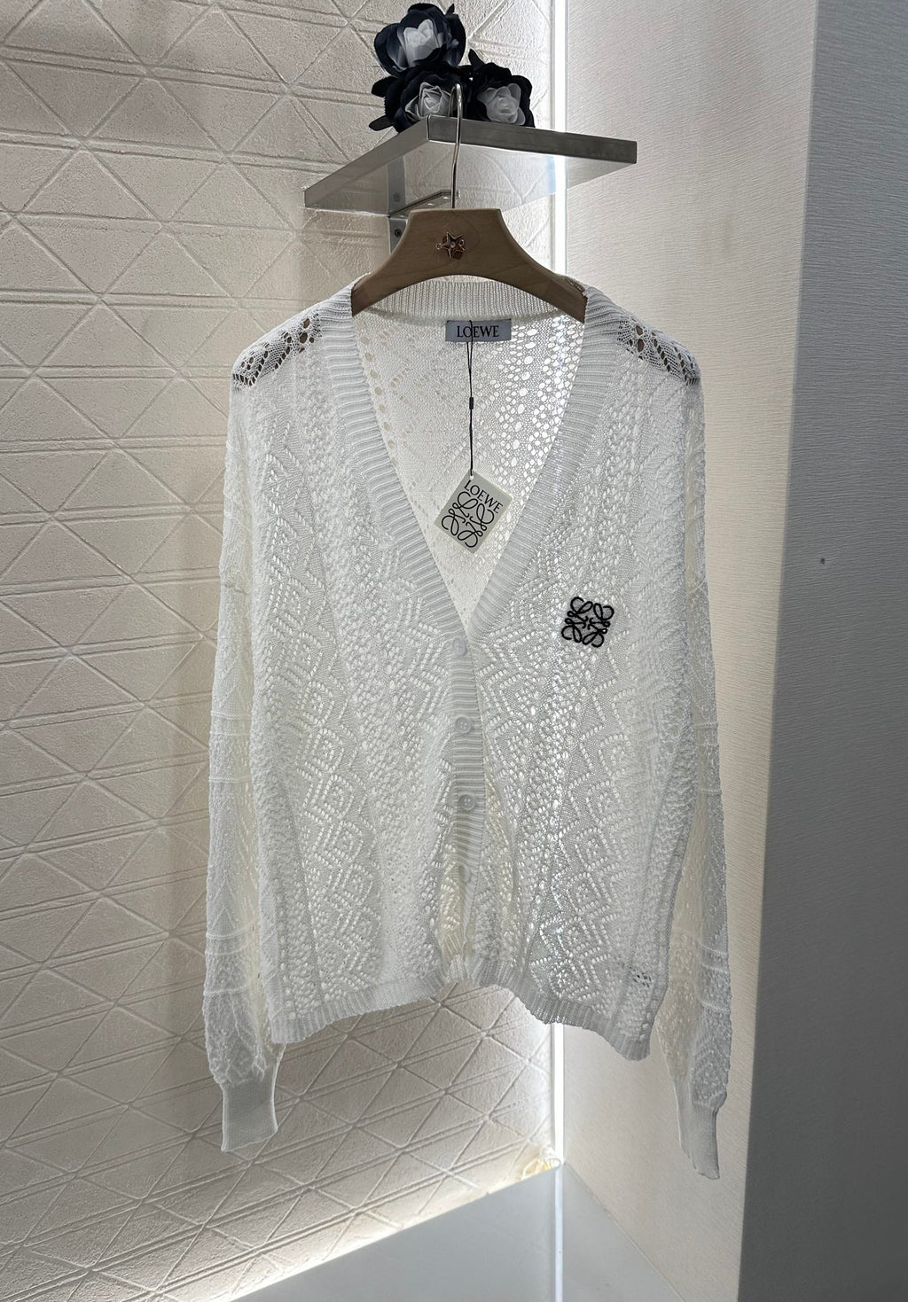 LOEWE HOLLOW KNITTED CARDIGAN DRESS SET 276594