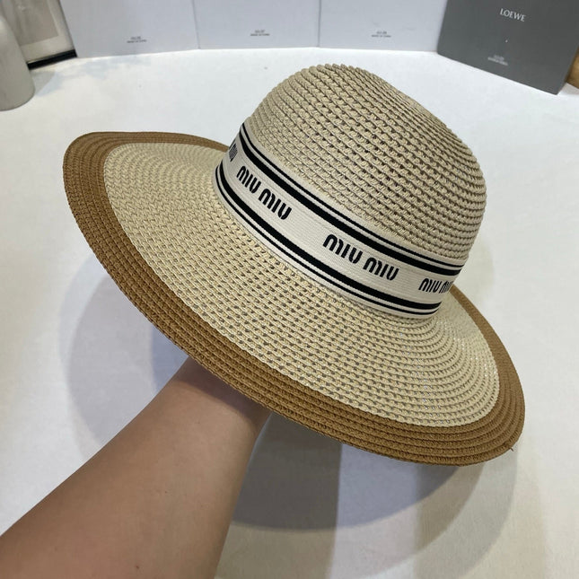MIUMIU 26S WIDE-BRIM STRAW HAT IN BEIGE 343683