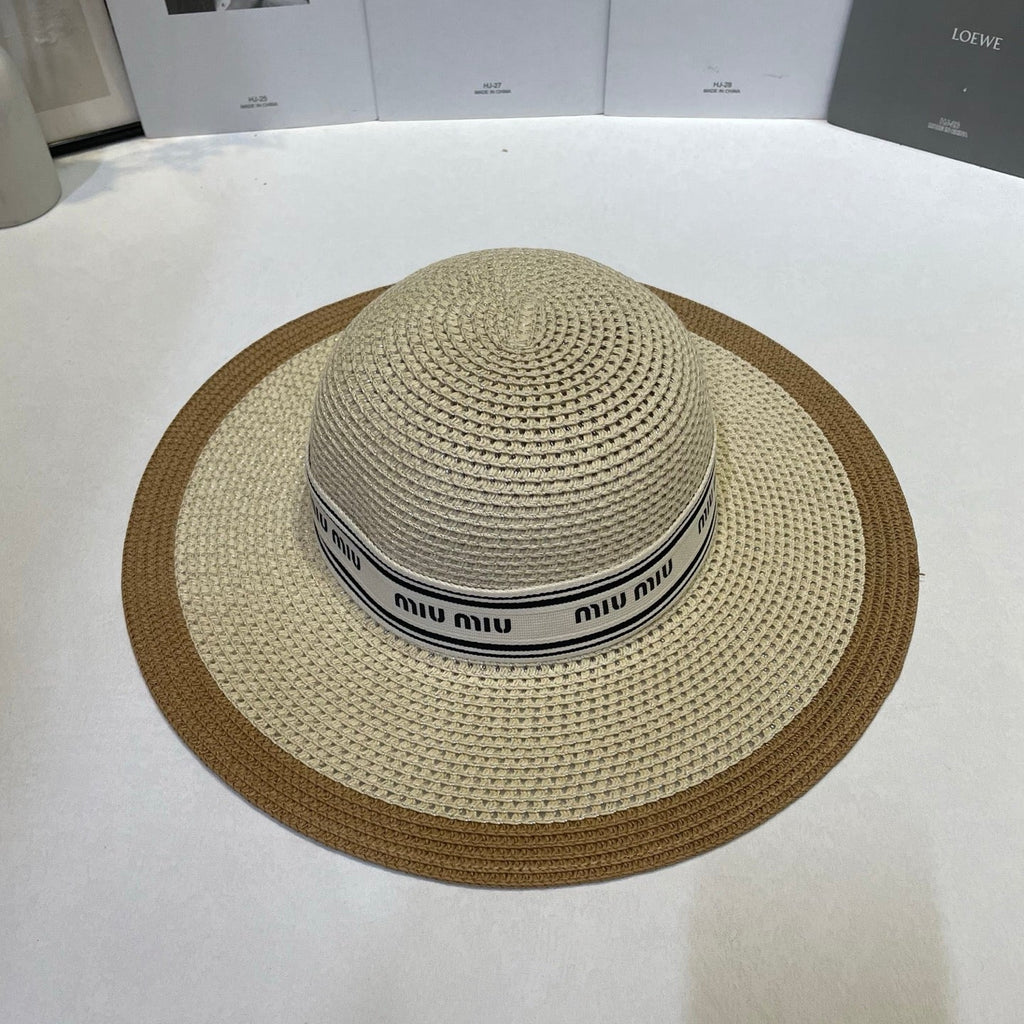 MIUMIU 26S WIDE-BRIM STRAW HAT IN BEIGE 343683