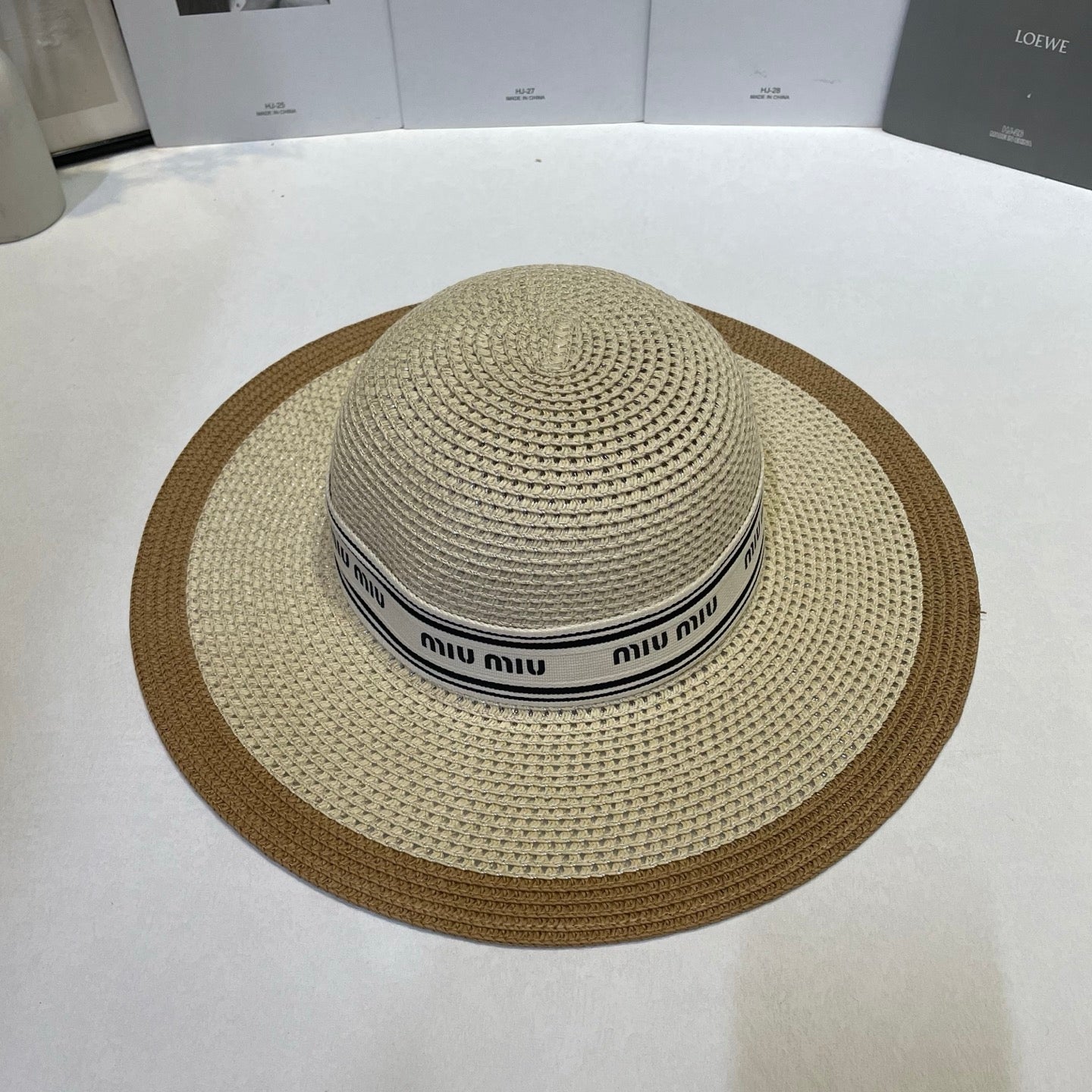 MIUMIU 26S WIDE-BRIM STRAW HAT IN BEIGE 343683