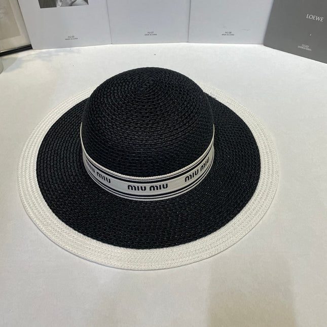 MIUMIU 26S WIDE-BRIM STRAW HAT IN BLACK 343683