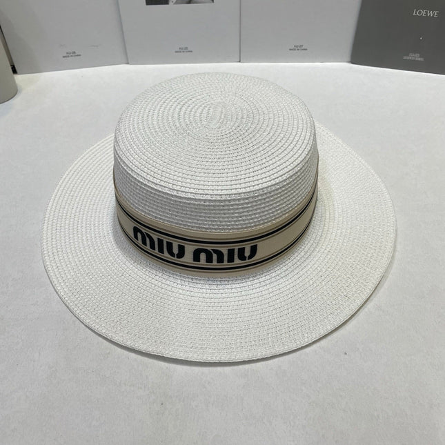 MIUMIU 26S STRAW BOATER HAT IN WHITE 343685
